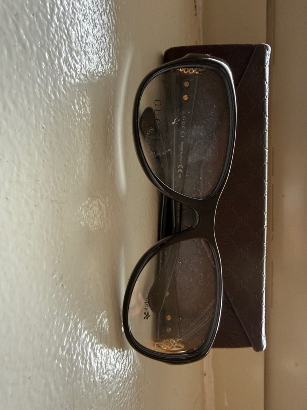 Gucci Black Women's Oversized Square Glasses with Gold Accents